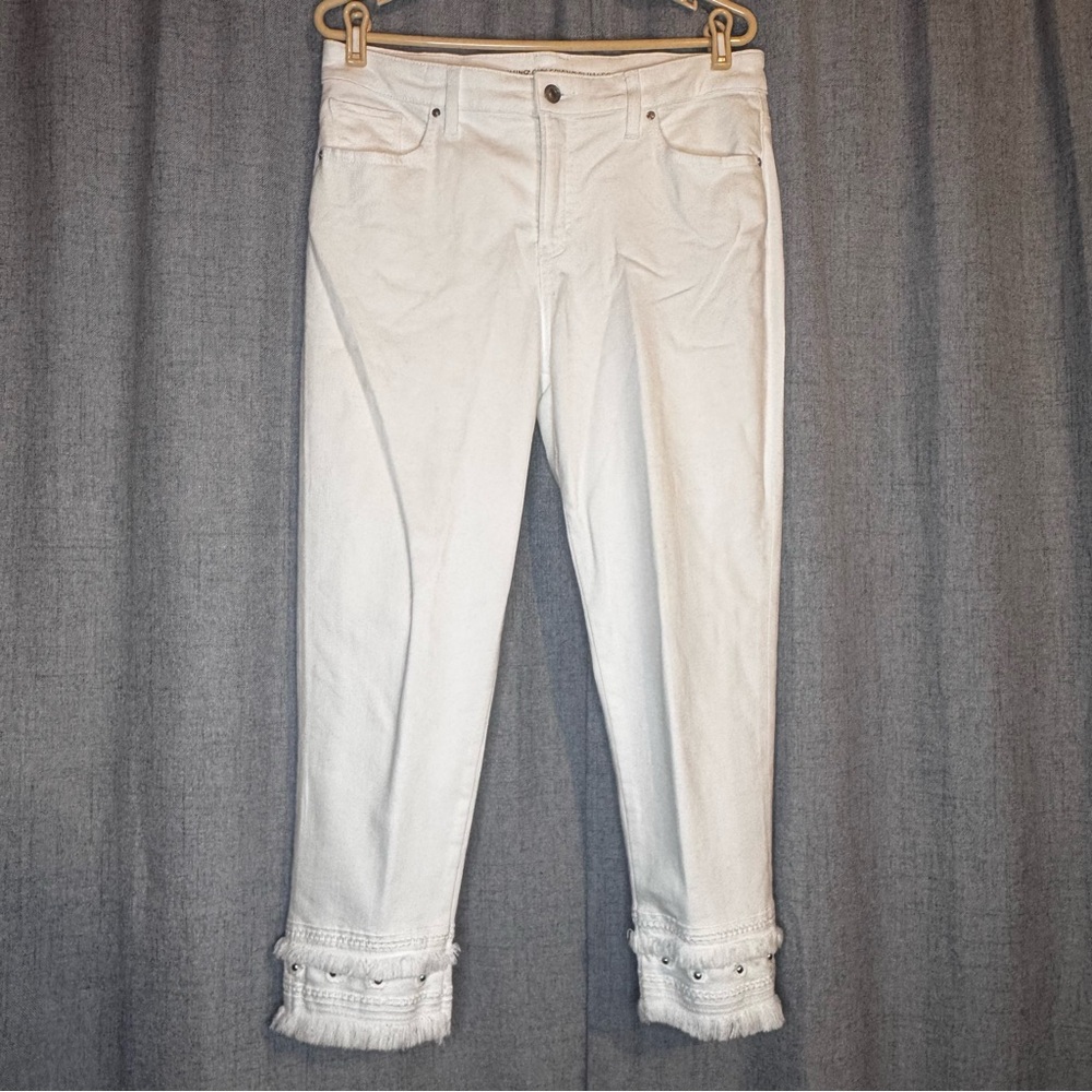 Chico's White Cropped Jeans with Beaded Fringe Hem - Picture 2 of 9